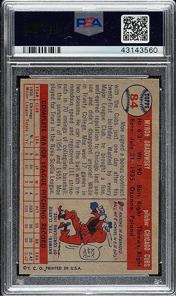 1957 Topps #84 Moe Drabowsky PSA NM-MT 8