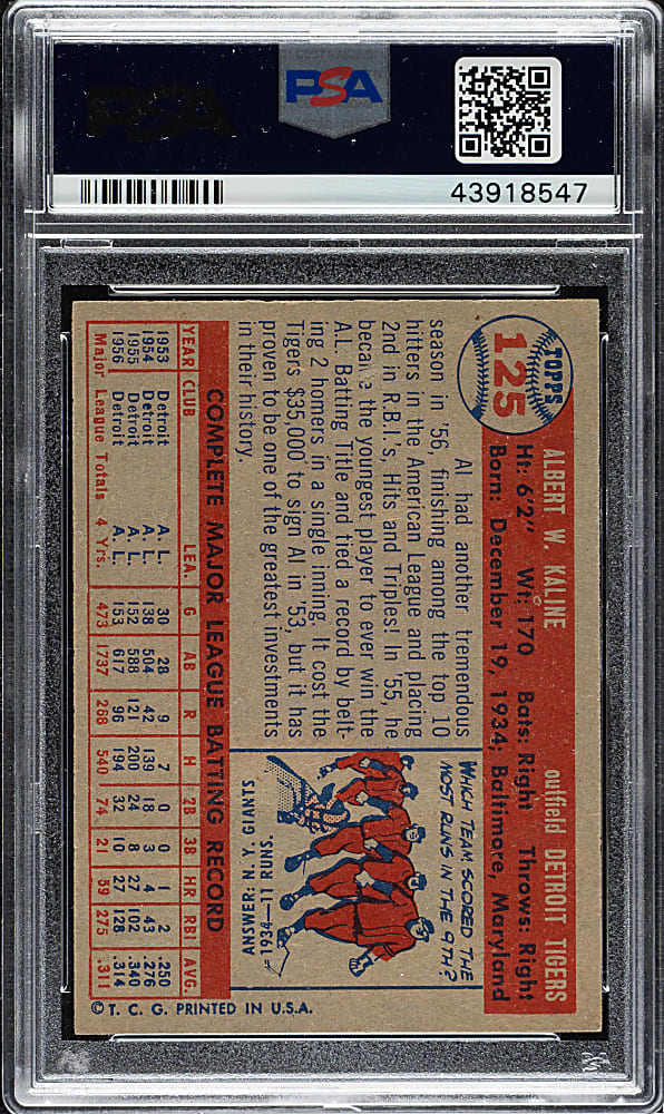 1957 Topps #125 Al Kaline PSA NM 7
