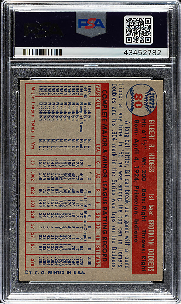 1957 Topps #80 Gil Hodges PSA NM 7