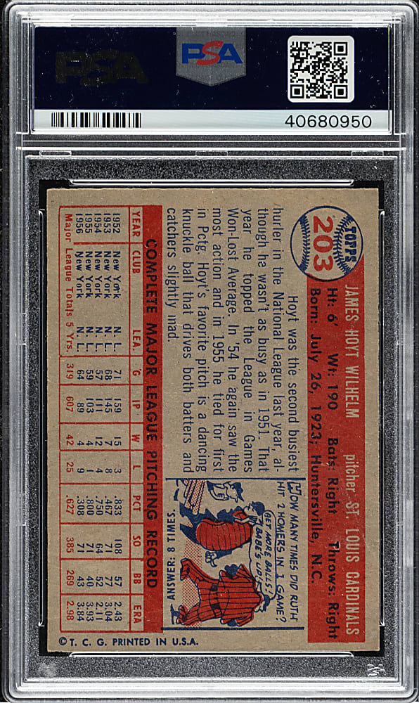 1957 Topps #203 Hoyt Wilhelm PSA NM 7