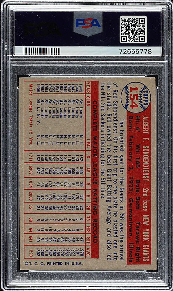1957 Topps #154 Red Schoendienst PSA NM 7