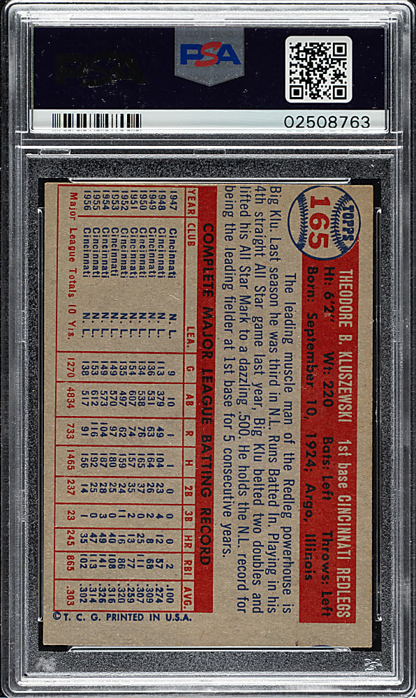 1957 Topps #165 Ted Kluszewski PSA NM 7