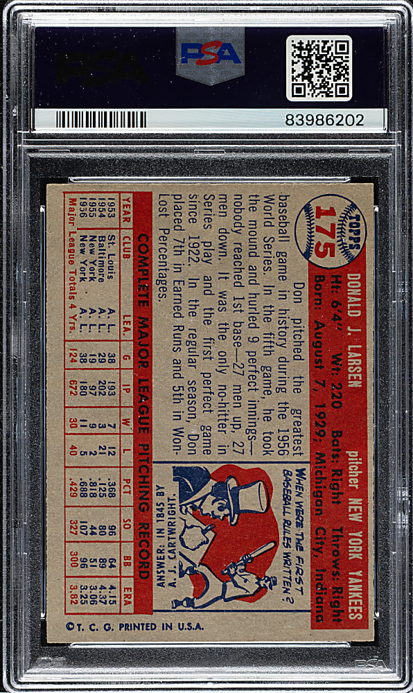 1957 Topps #175 Don Larsen PSA NM 7