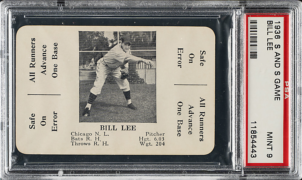 1936 S & S Game Card Bill Lee PSA MINT 9