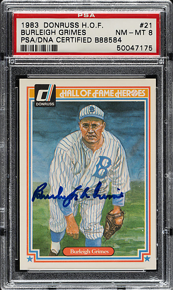 Signed 1983 Donruss Hall of Fame Heroes #21 Burleigh Grimes PSA/DNA NM-MT 8