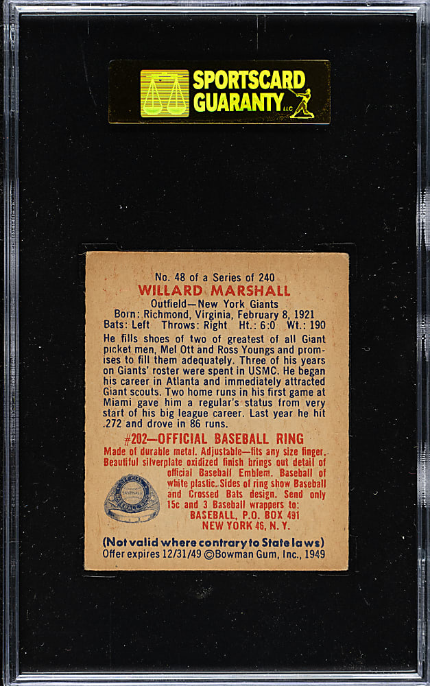1949 Bowman #48 Willard Marshall SGC EX/NM 80
