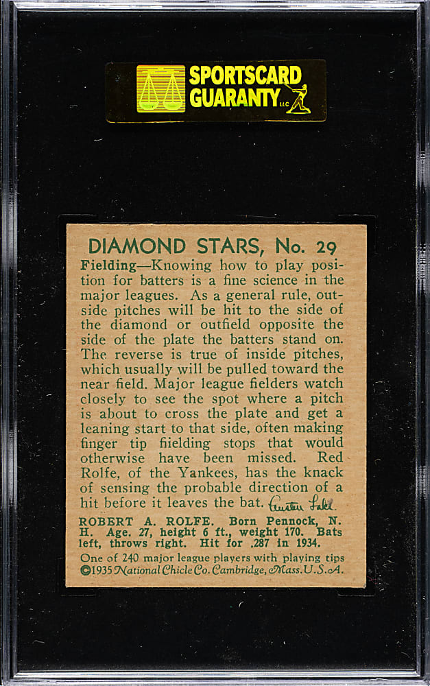 1934-1936 R327 Diamond Stars #29 Red Rolfe SGC NM 84