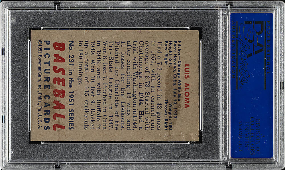 1951 Bowman #231 Luis Aloma PSA NM 7