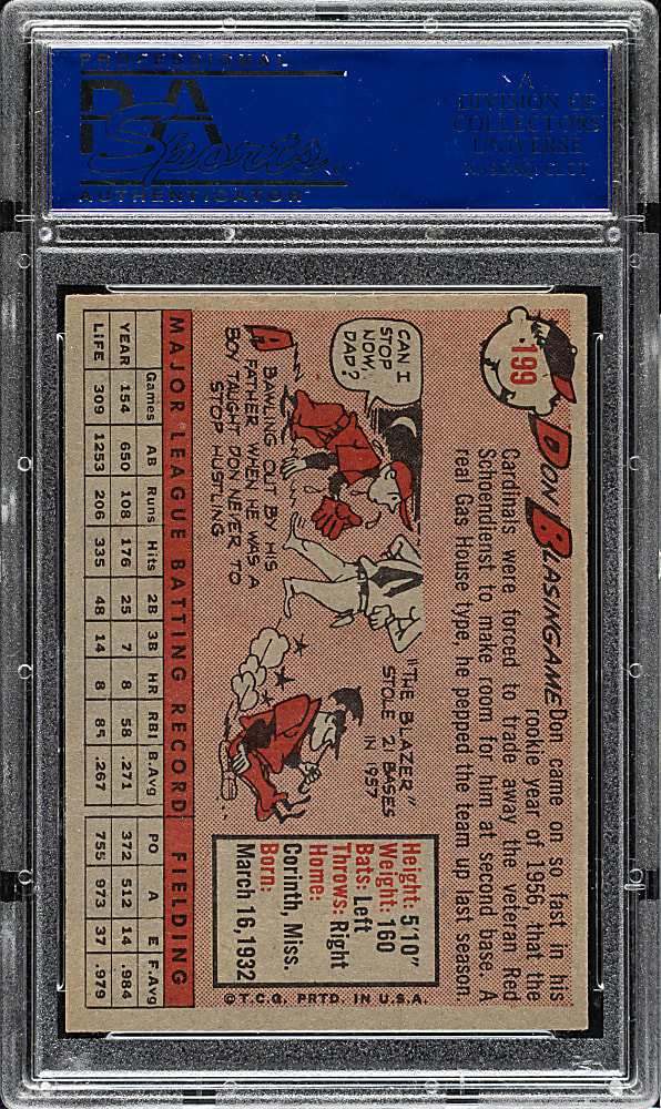 1958 Topps #199 Don Blasingame PSA NM-MT 8