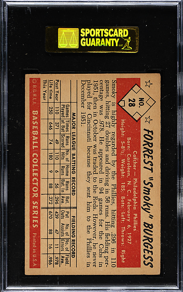 1953 Bowman Color #28 Smoky Burgess SGC EX 60