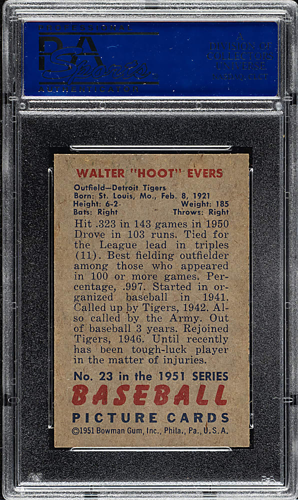 1951 Bowman #23 Walter "Hoot" Evers PSA NM-MT 8