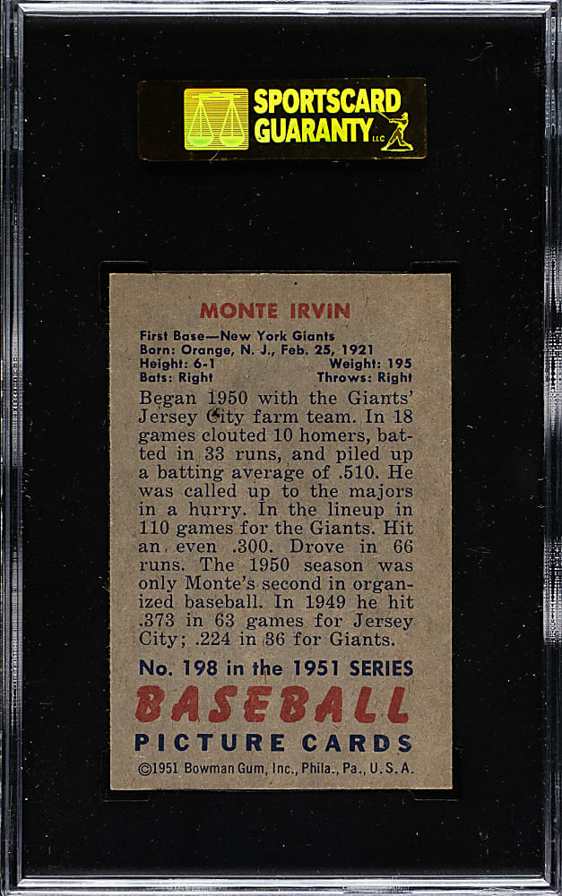1951 Bowman #198 Monte Irvin Rookie SGC VG/EX 50