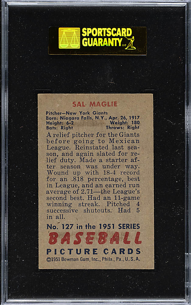 1951 Bowman #127 Sal Maglie SGC VG/EX 50