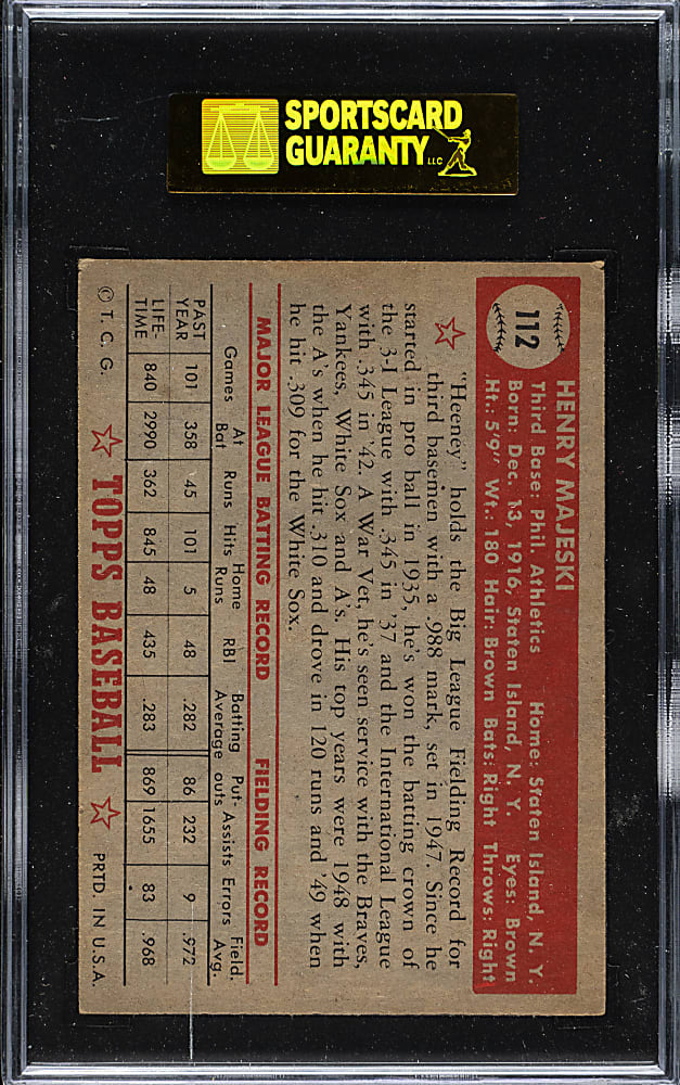 1952 Topps #112 Henry Majeski SGC EX 60