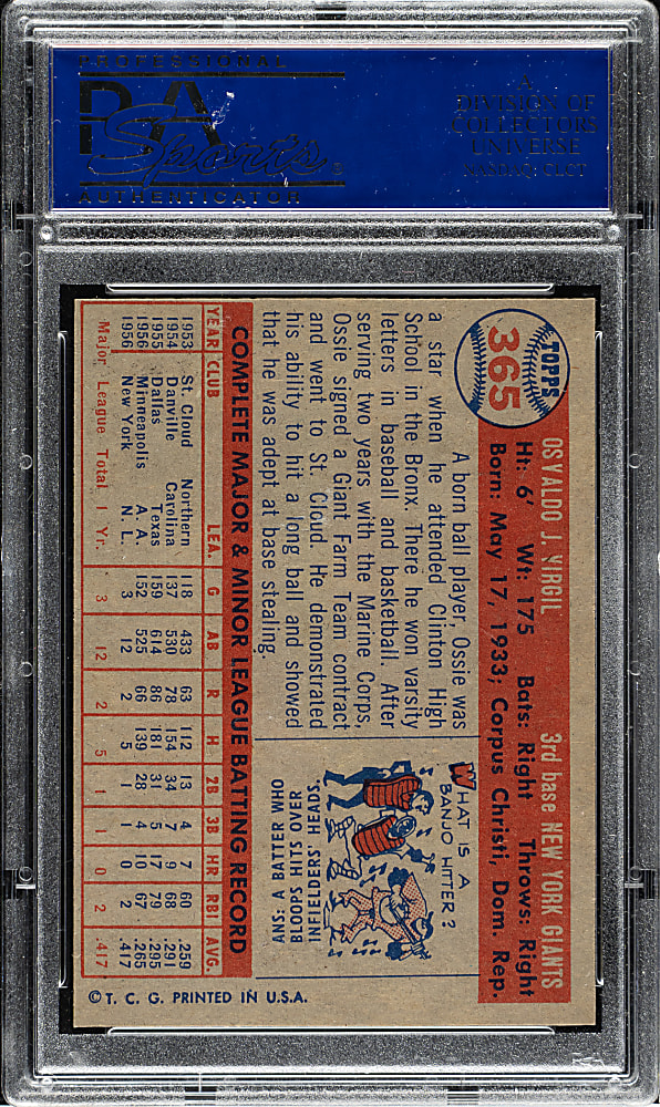 1957 Topps #365 Ossie Virgil PSA NM-MT 8