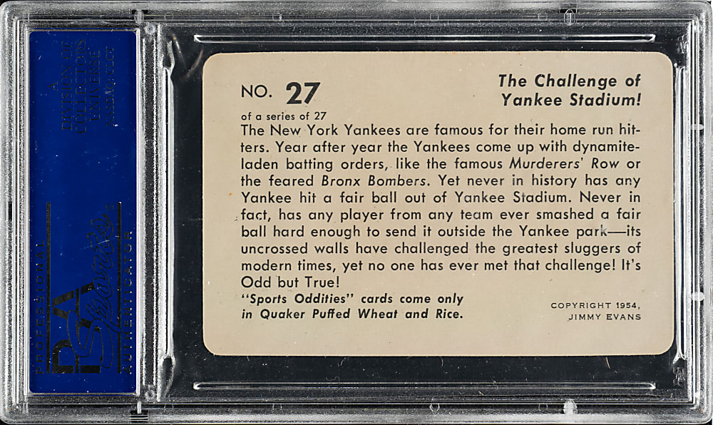 1954 Quaker Oats "Sports Oddities" #27 Yankee Stadium PSA GEM MINT 10