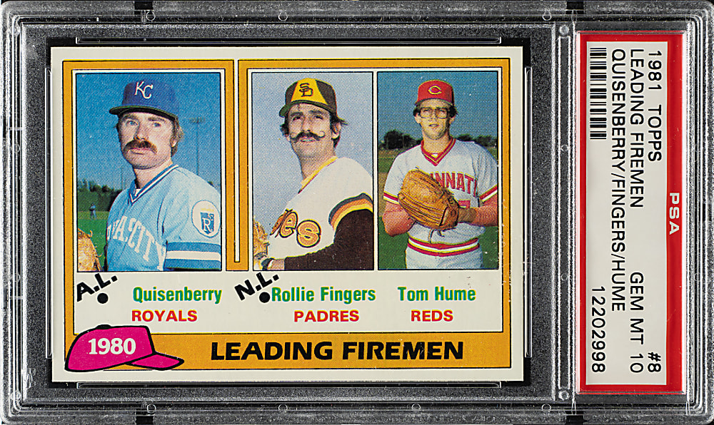 1981 Topps #8 Leading Fireman with Rollie Fingers PSA GEM MINT 10