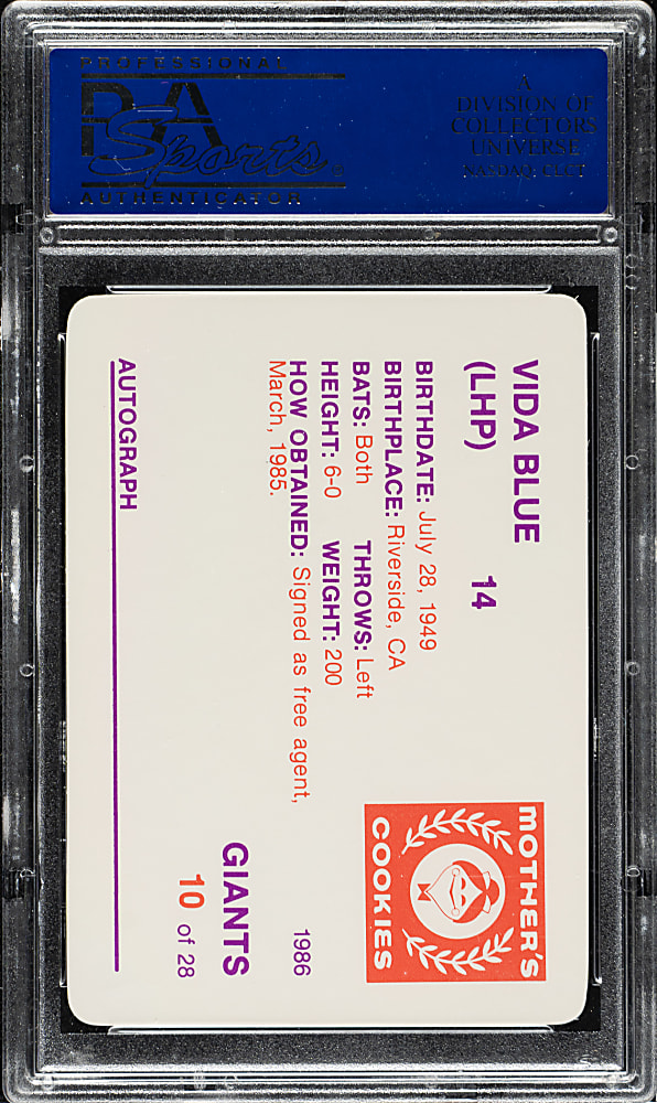1986 Mother's Cookies #10 Vida Blue PSA GEM MINT 10