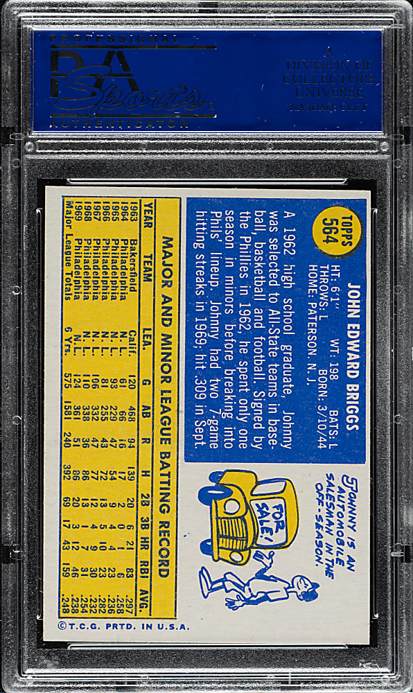 1970 Topps #564 Johnny Briggs PSA MINT 9
