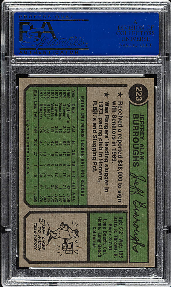 1974 Topps #223 Jeff Burroughs PSA MINT 9
