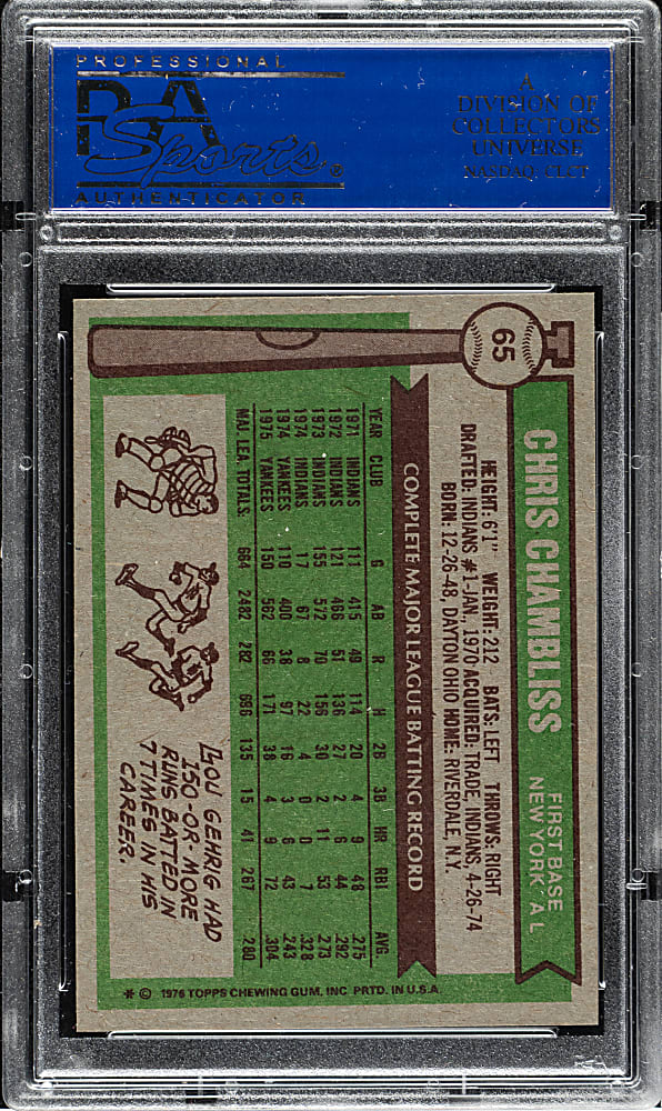 1976 Topps #65 Chris Chambliss PSA MINT 9
