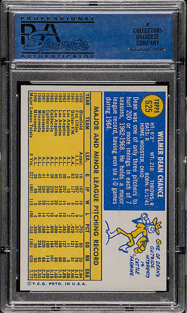 1970 Topps #625 Dean Chance PSA MINT 9