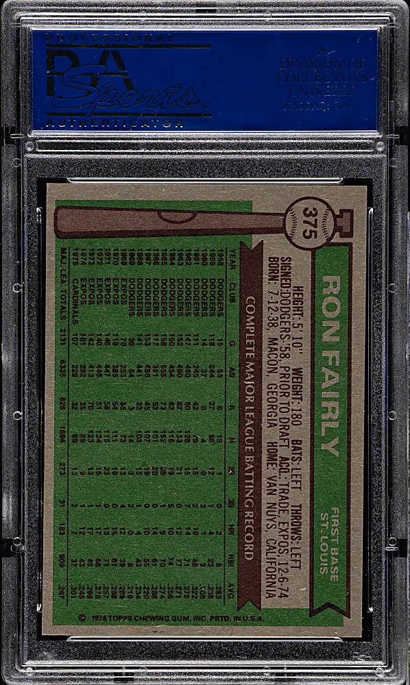 1976 Topps #375 Ron Fairly PSA MINT 9