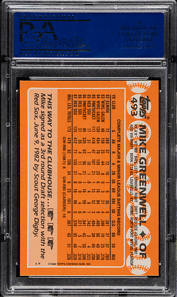 1988 Topps Tiffany #493 Mike Greenwell PSA GEM MINT 10