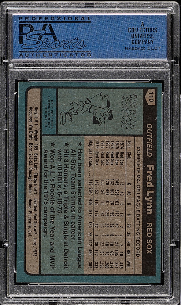 1980 Topps #110 Fred Lynn PSA MINT 9