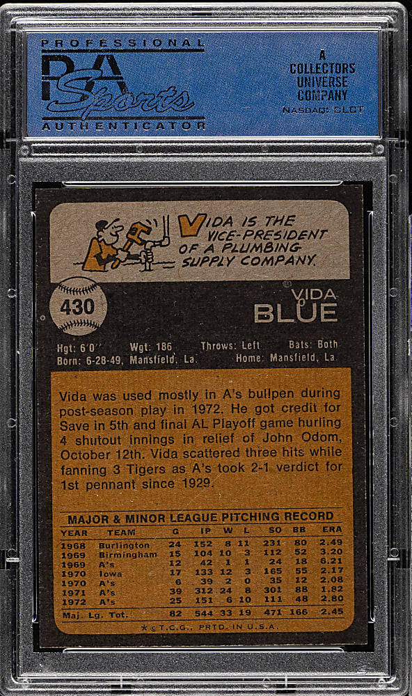 1973 Topps #430 Vida Blue PSA NM-MT 8