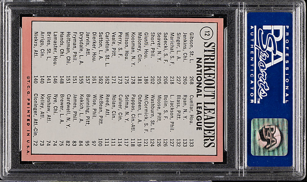 1969 Topps #12 NL Strikeout Leaders with Fergie Jenkins PSA MINT 9