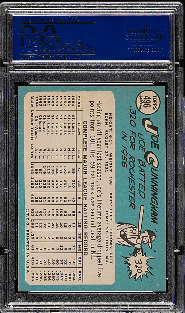 1965 Topps #496 Joe Cunningham PSA MINT 9