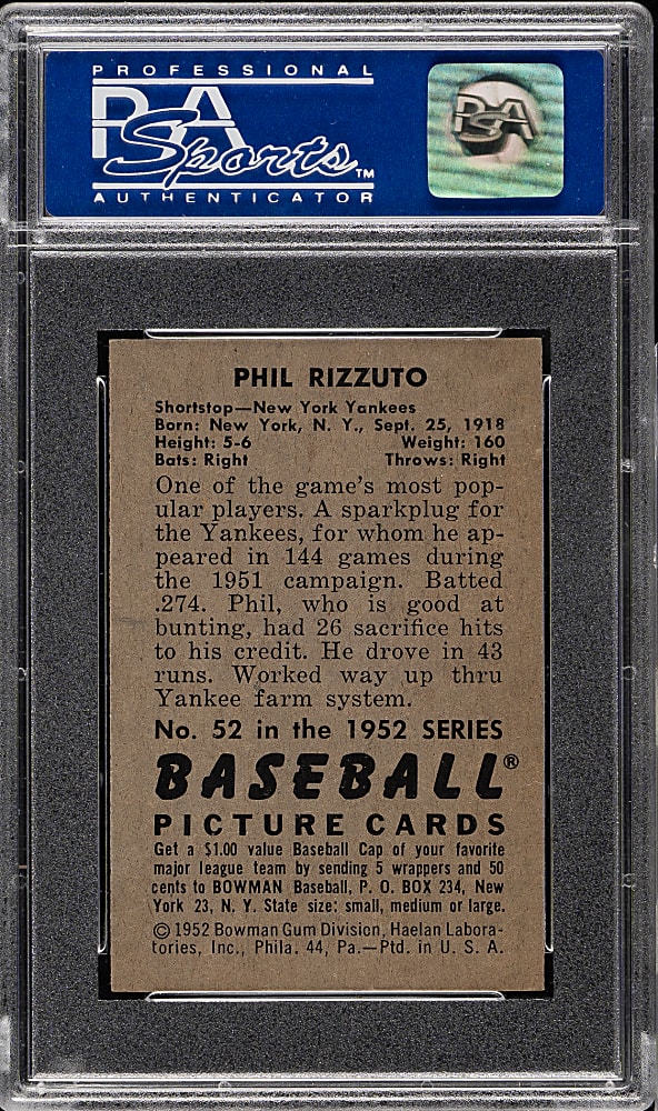 1952 Bowman #52 Phil Rizzuto PSA NM-MT 8
