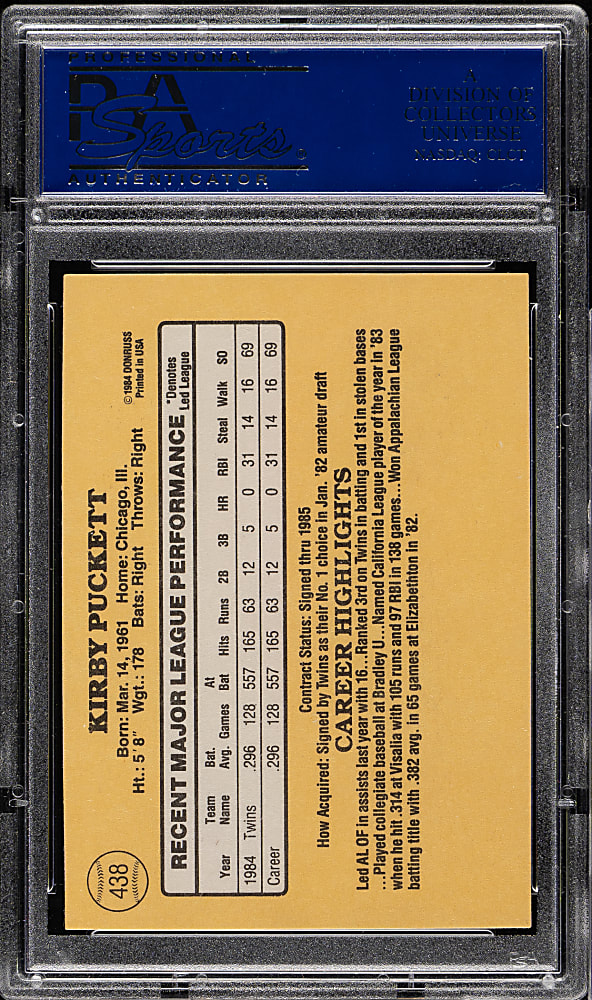 1985 Donruss #438 Kirby Puckett Rookie PSA GEM MINT 10