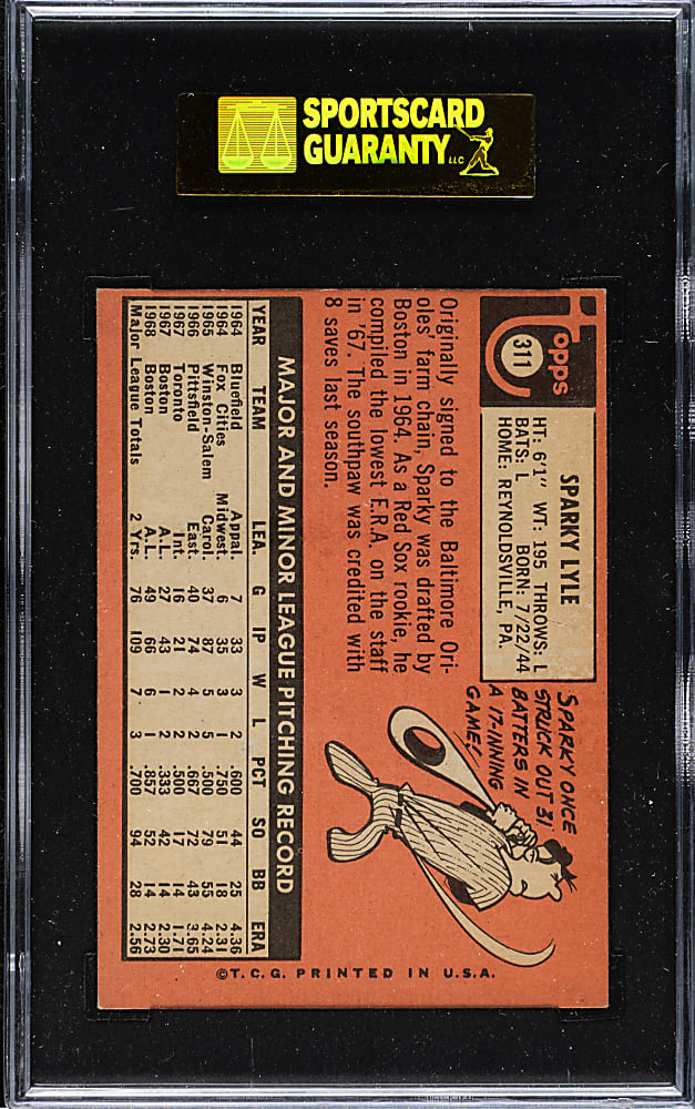 1969 Topps #311 Sparky Lyle SGC EX/NM 80