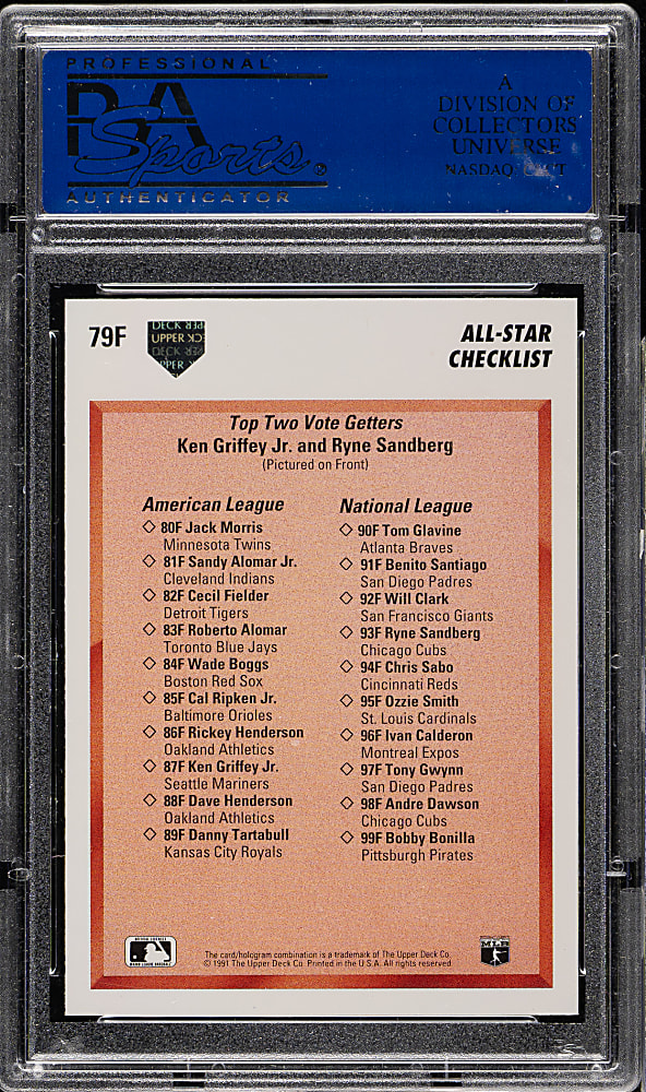1991 Upper Deck Final Edition #79F Ken Griffey Jr./Ryne Sandberg PSA GEM MINT 10