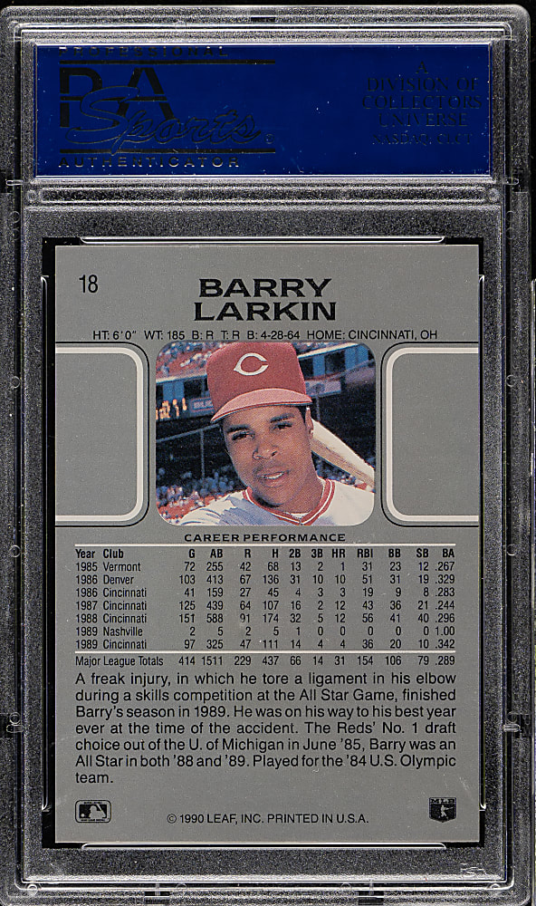 1990 Leaf #18 Barry Larkin PSA GEM MINT 10