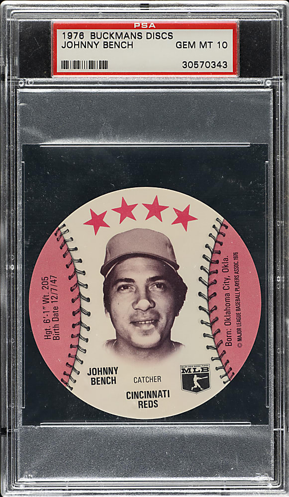 1976 Buckmans Discs Johnny Bench PSA GEM MINT 10