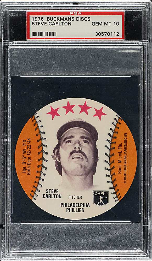 1976 Buckmans Discs Steve Carlton PSA GEM MINT 10