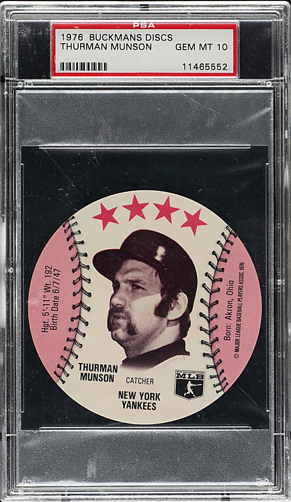 1976 Buckmans Discs Thurman Munson PSA GEM MINT 10