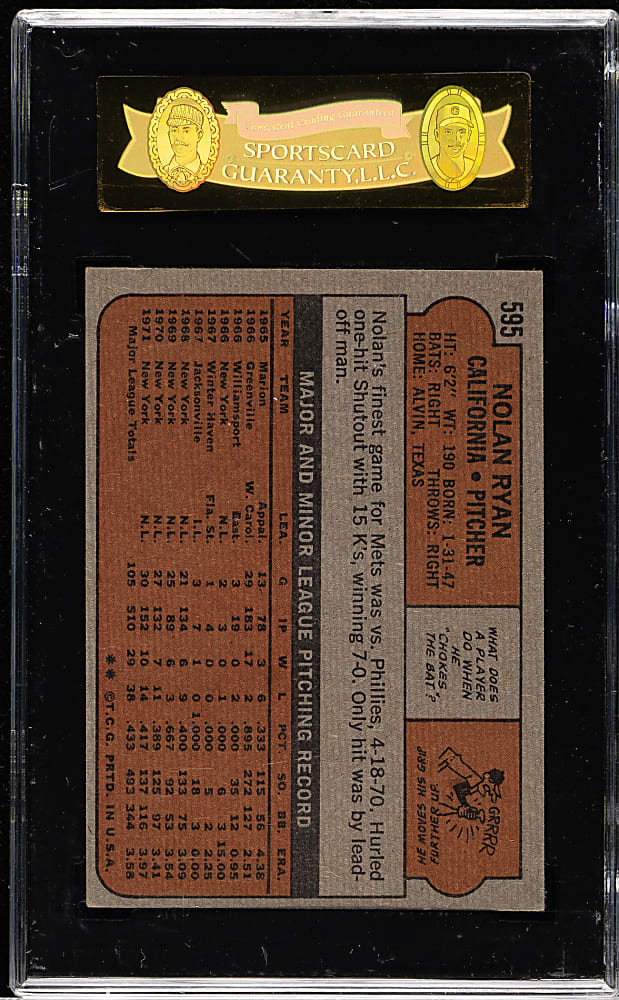 1972 Topps #595 Nolan Ryan SGC EX/NM 80