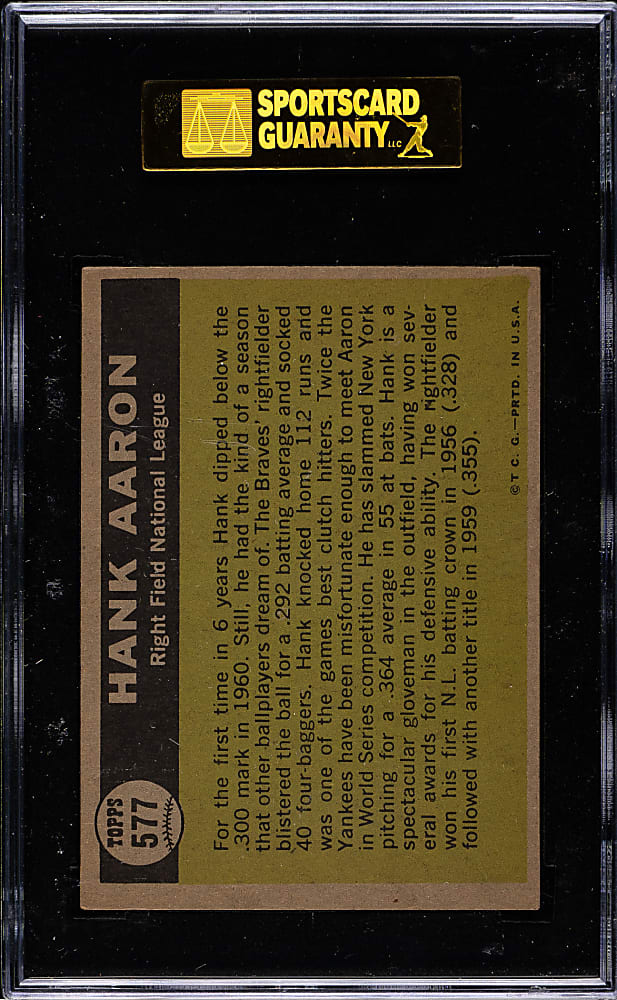 1961 Topps #577 Hank Aaron All-Star SGC EX 60