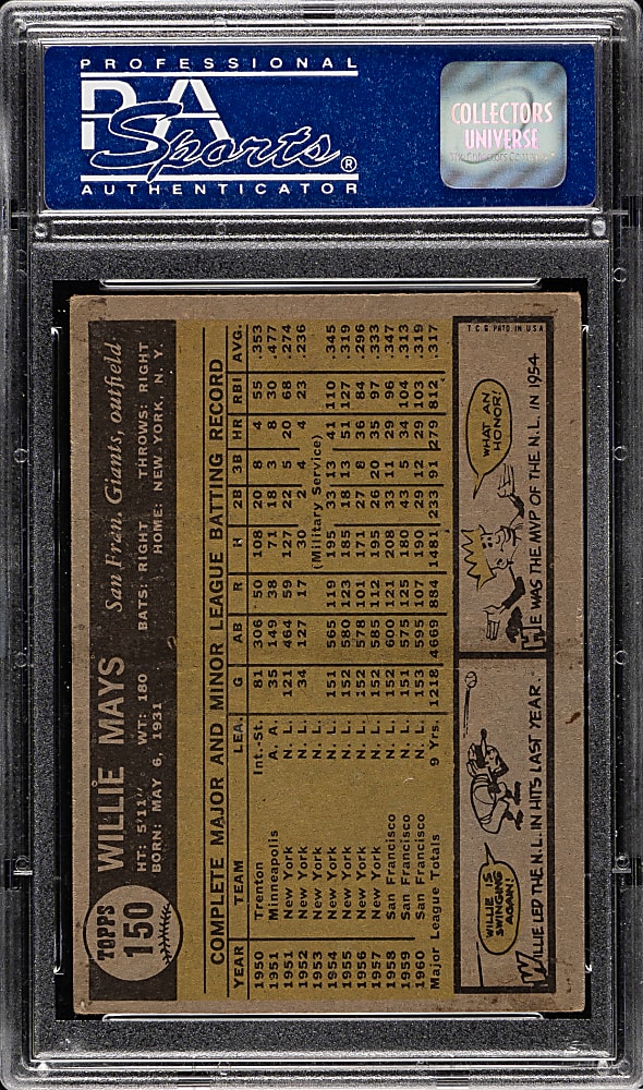 1961 Topps #150 Willie Mays PSA EX 5