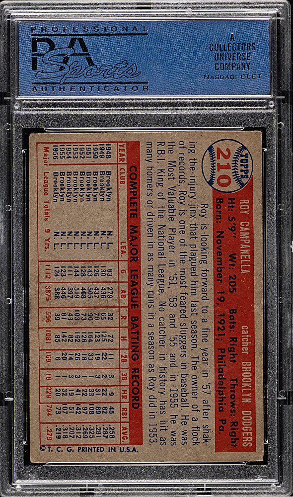 1957 Topps #210 Roy Campanella PSA EX 5