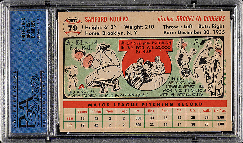1956 Topps #79 Sandy Koufax White Back PSA EX 5