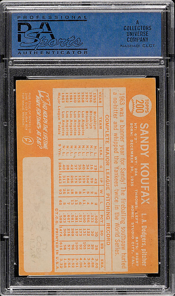 1964 Topps #200 Sandy Koufax PSA EX 5