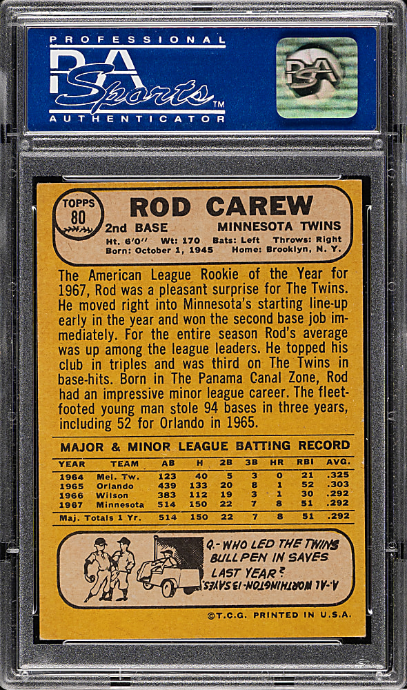 1968 Topps #80 Rod Carew PSA EX-MT 6