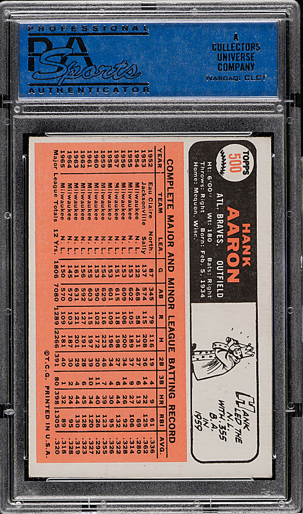 1966 Topps #500 Hank Aaron PSA EX-MT 6 (OC)
