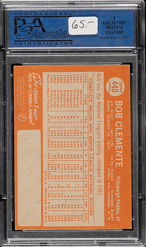 1964 Topps #440 Roberto Clemente PSA EX 5