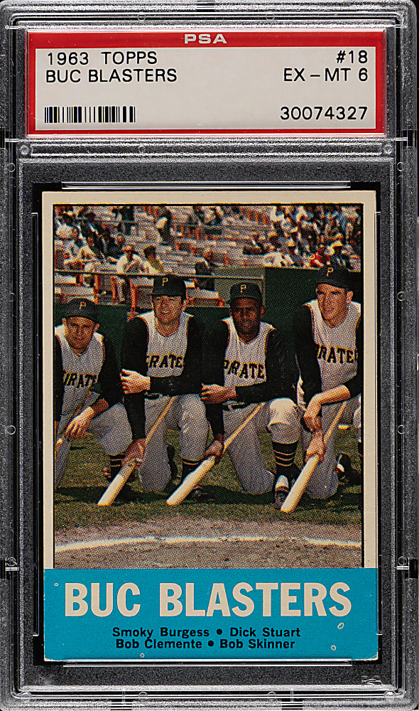 1963 Topps #18 Buc Blasters with Roberto Clemente PSA EX-MT 6